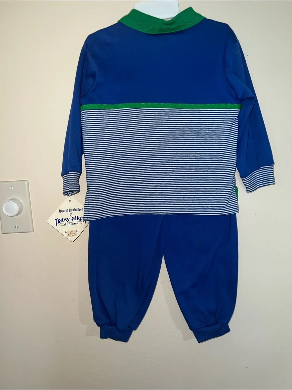 Vintage Kids Blue & Green Striped Polo Sweat Set with Golf Monogram​